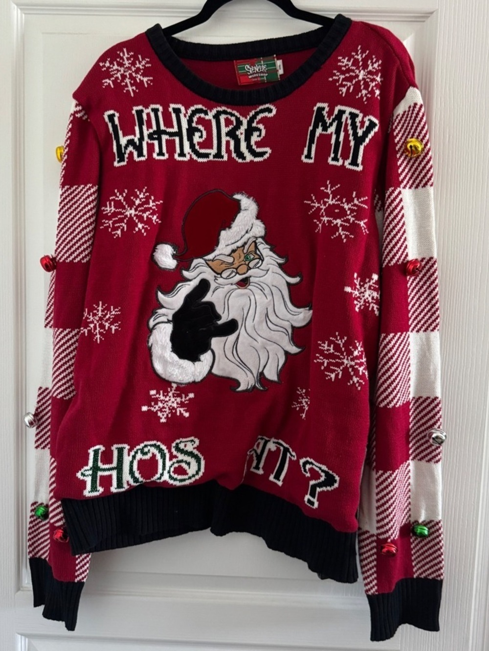 Spencer's Workshop XXL Red Christmas Ugly Sweater with Light-Up Santa and Jingle